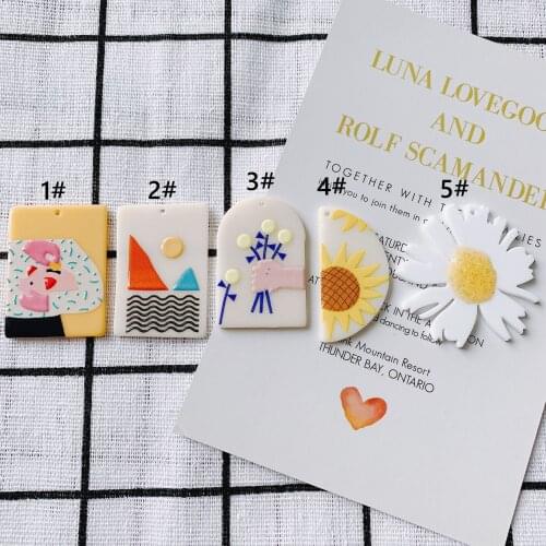 Fresh New Colorful Resin Charms 20pcs Geometry Rectangle Half Round Moon Sunflower Acrylic Jewelry Necklace Pendant Earring DIY