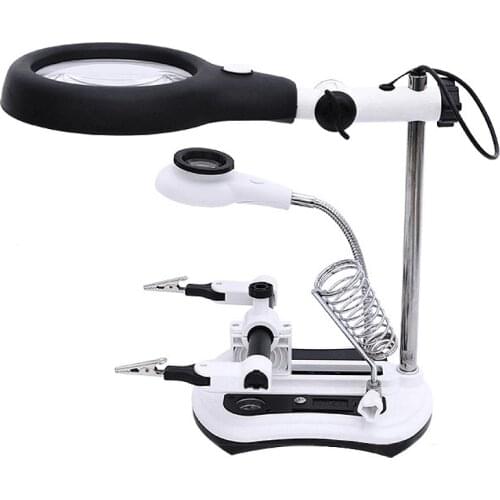 Welding Magnifying Glass with LED Light 2.5X-10X lens Auxiliary Clip Loupe Desktop Magnifier Third Hand Soldering Tool