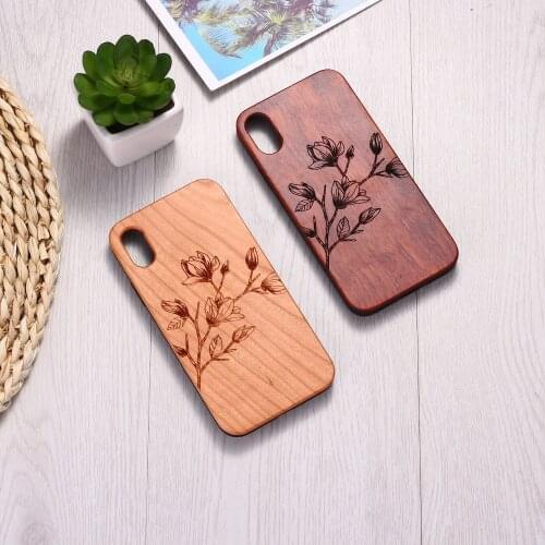 Vintage Flower Camellia Engraved Wood Phone Case Coque Funda For iPhone 12 6S 6Plus 7 7Plus 8 8Plus XR X XS Max 11 Pro Max