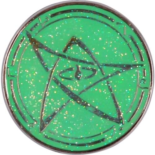 Green Shiny Round Pentagram Metal Enamel Brooch Fashion Magic Adventure Badge Pin Unique Trendy Costume Backpack Jewelry Gift