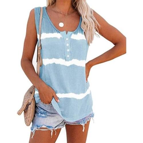 Women Tie-Dye Tank Tops Sleeveless Scoop Neck Henley Shirt Summer Casual Workout Loose Pullover