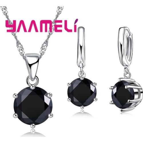 Factory Price 925 Sterling Silver Women Jewelry Set Six Claws Design With Round Shiny Black Zircons Wedding Decorations