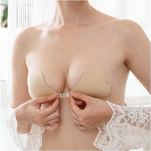 Women Silicone Invisible Bra Strapless Adhesive Pasties Gather Nipple Sticker Waterproof Heart-Shaped Push-Up Bra Nipple Covers