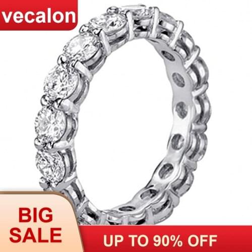 Vecalon Women Jewelry 925 Sterling Silver Ring Full Round 4mm AAAAA Zircon cz Engagement Wedding band Rings For Women