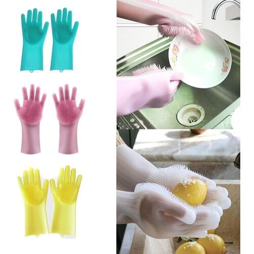 1 Pair Magic Silicone Dishwashing Scrubber Dish Washing Sponge Rubber Scrub Gloves Kitchen Cleaning Magic Gloves dropshipping