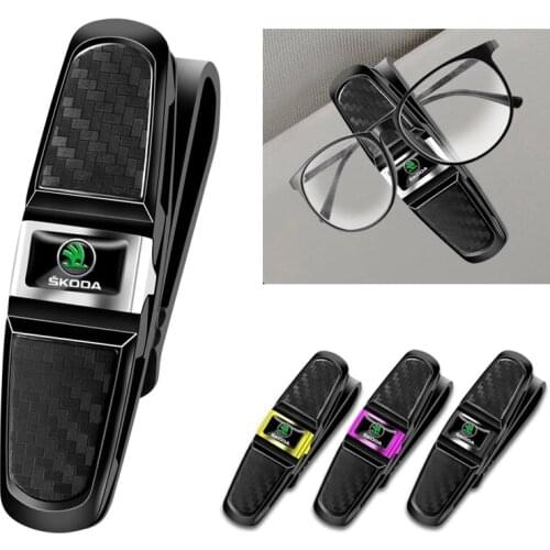 1Pcs Accessories Interior Car Glasses Case Auto Sun Visor Card Sunglasses Holder For Skoda Octavia Rapid Kodiaq Karoq Fabia Yeti