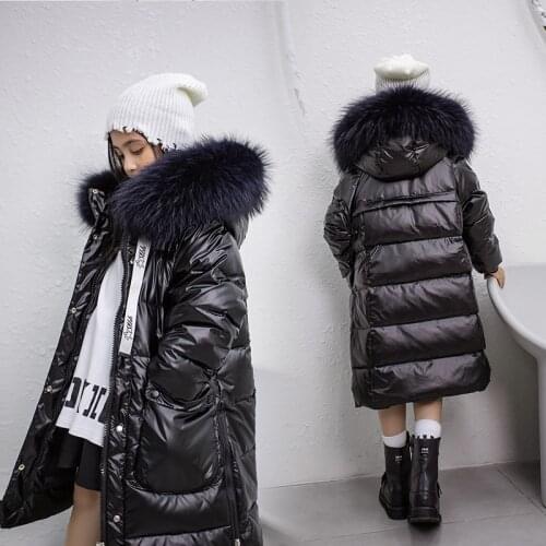 2021 Children Warm Winter Down Jackets for Girl Clothes Large Fur Hooded Coat Teenager Girls Extra Long Waterproof Parka TZ677