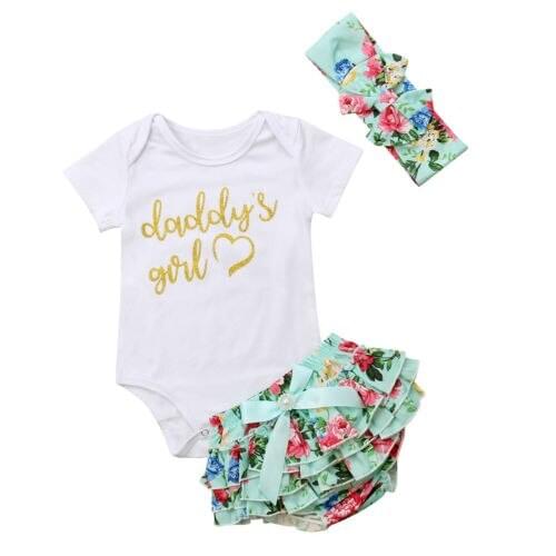 Flower Infant Baby Girl Tops Romper Tutu Floral Skirt Headband Outfit Set 3Pcs Baby Clothing