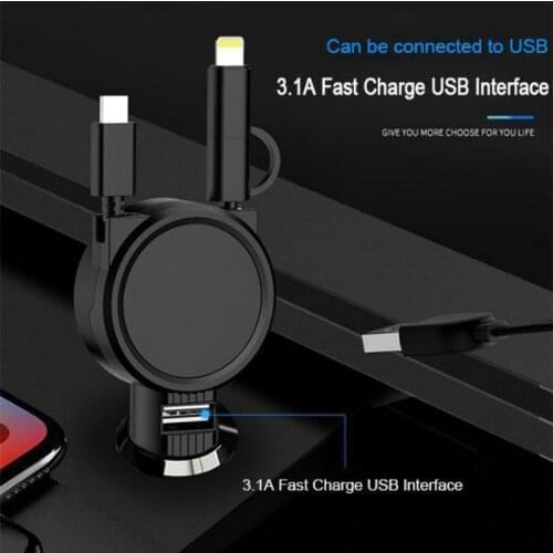 4in1 Car Folding Retractable USB Charger Fast Charging QC Phone Charger Adapter For iPhone 12 11 Pro Max 6-8 Xiaomi Redmi Huawei