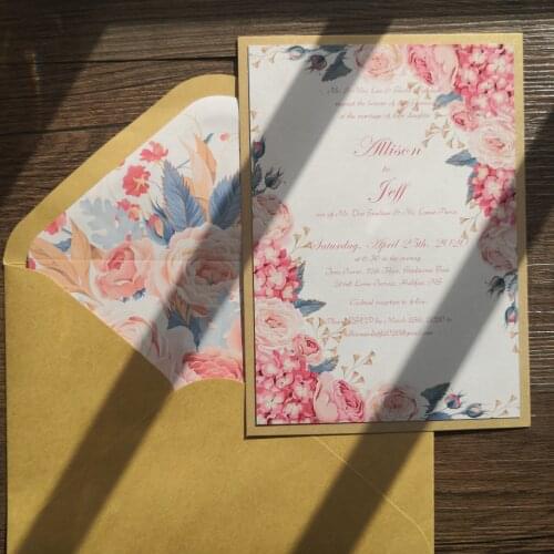 50pcs/set free envelop and free seal two layers floral decorated invitation optional liner