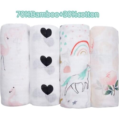 Bamboo Cotton Baby Blankets Newborn Flamingo Unicorn Patterns Muslin Swaddle Wrap Bebe Kids Infant Gauze Diapers Baby Bath Towel