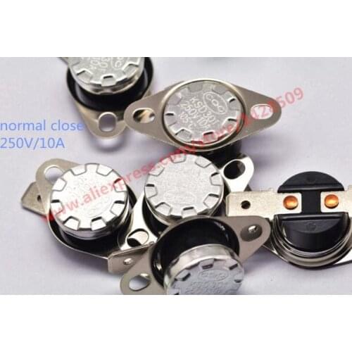 Free ship 5 PCS KSD301 250V/10A Disc Temperature Switch normal close Thermostat Thermal Protector 40~160 degree centigrade