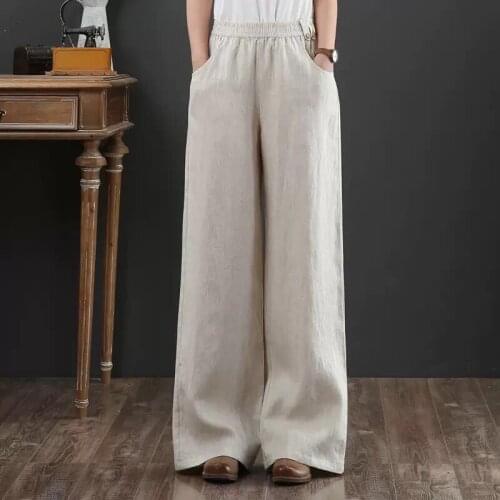 Cotton Linen Pants Casual Plus Size High Waisted Pants 2021 Women Wide Leg Loose Trousers Female Gray Elegant Streetwear 14009