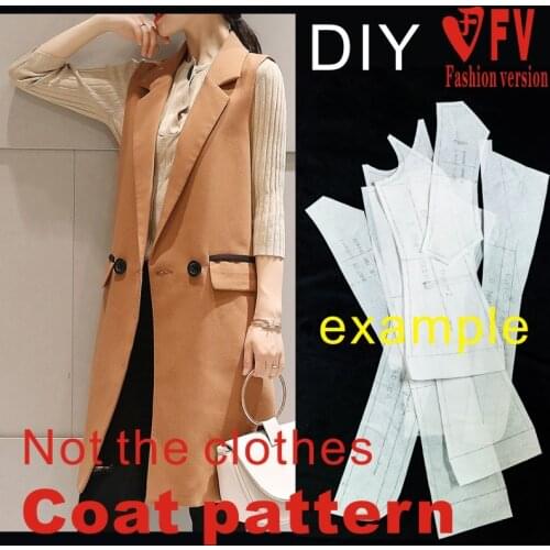 Sewing pattern womens fashion mid-length vest coat coat pattern 1:1 clothing design drawing BFY-214