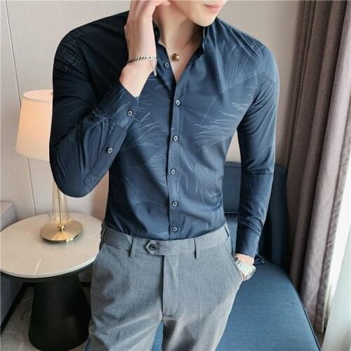 2021 Business Casual Shirts Men Autumn Long Sleeve Slim Social Formal Dress Shirts Streetwear Party Tuxedo Blouse Chemise Homme