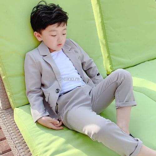 Kids Summer Jacket+Pants 2Pcs Wedding Suit Clothing Set Flower Boys Formal Dress Children Host Dance Performance Party Costume