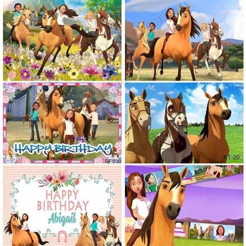 Spirit Horse Photography Backdrop Kids 1st Birthday Baby Shower Cartoon Photo Background Pink Vinyl Photo Booth Props