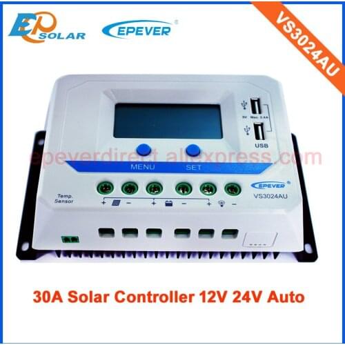 Solar power regulator with USB output port design apply for solar street light VS3024AU 30A 30amps 12V 24V Battery charger PWM