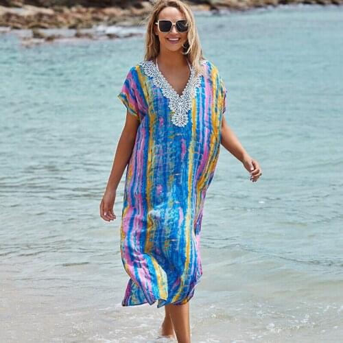 Cotton Bohemian Printed Cover-ups Sexy Summer Beach Long Dress Tunic Women Beachwear Swimsuit Cover Up Bikini Wrap Beach Sarong