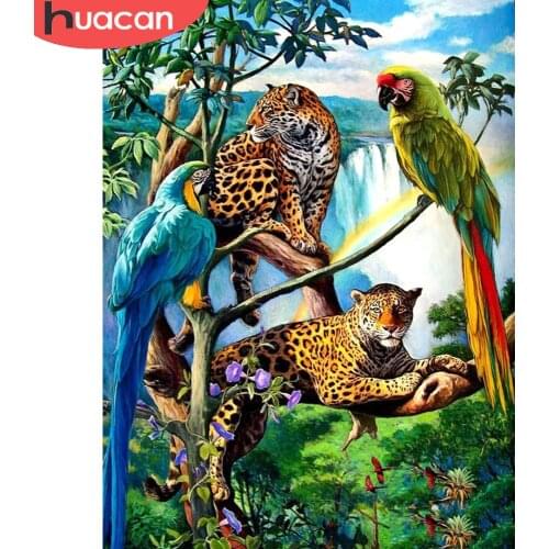 HUACAN DIY Diamond Painting 5D Leopard Diamond Embroidery Cross Stitch Animal Mosaic Handmade Decorations For Home