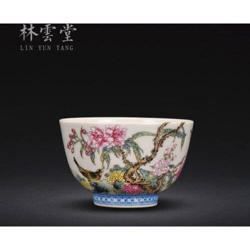 Famille rose finch songs of flowers jingdezhen ceramics by hand kung fu master cup single cup sample tea cup