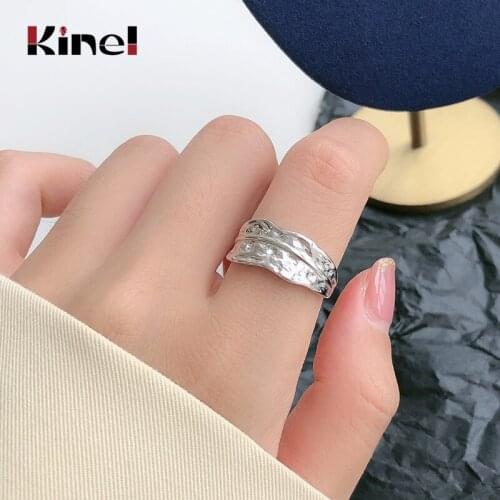 Kinel Genuine 925 Sterling Silver Irregular Open Size Adjustable Finger Ring Women Silver Jewelry Gifts
