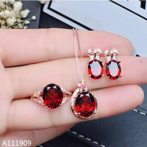 KJJEAXCMY boutique jewelry 925 sterling silver inlaid Natural Garnet Necklace Ring Earring Suit Support Detection