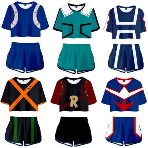 Anime My Hero Academy Cosplay Costume OCHACO URARAKA Todoroki Shoto Bakugou Katsuki Girls Summer New Print 3D Short Sleeve Skirt