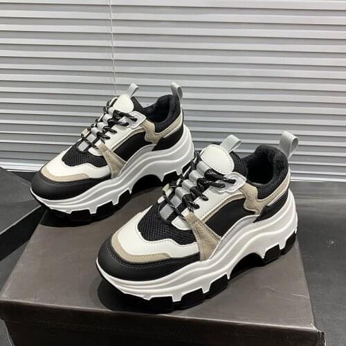 Womens Chunky Sneakers Thick Bottom Platform Vulcanize Shoes Fashion Breathable Casual Running Shoe for Woman Female 2020