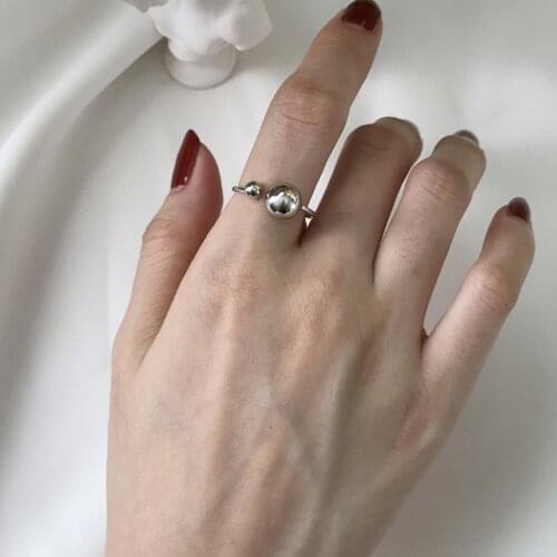 S925 Minimalist Jewelry Double Ball Open Ring Mothers Day Gift Two Side Ball Adjustable Sterling Silver Beaded Everyday Ring