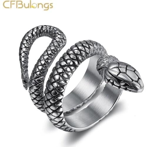 CFBulongs 2020 New Men Snake Ring High Quality Stainless Steel Retro Silver Color Animal Party Fashion Jewelry