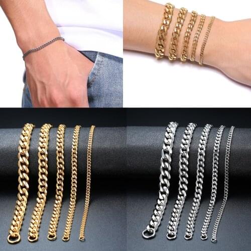 Punk Bracelet Men Women Stainless Steel Curb Cuban Link Chain Bracelets for Men Fashion Jewelry 3.6-11MM bracelet homme pulseira