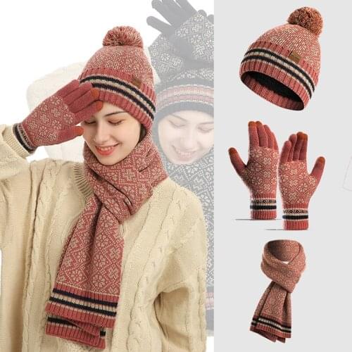 2020 new Hat, Scarf, Gloves three piece set, Girls autumn and winter knitting thickened Plush necks, Combined thermal suit