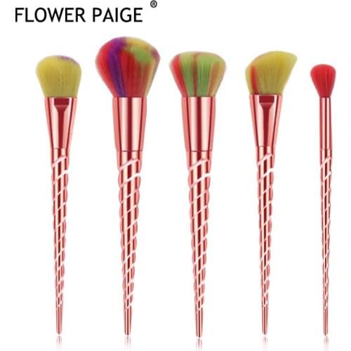 FLOWER PAIGE 5pcs Rainbow rose gold Handle Profession Makeup Brushes Set Foundation Eyeshadow Makeup Brush Beauty Tool Kit