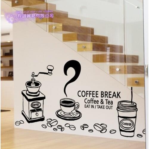 Coffee Shop Wall Decal Cafes Milk Tea Bakey Cake Wall Art Sticker Decal DIY Home Decoration Mural Decor Coffee Glass Sticker