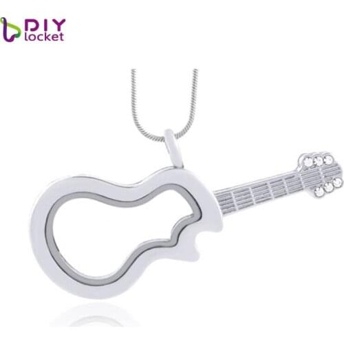 Diylocket New !! 1PC Silver Color Guitar magnetic glass floating charm locket Zinc Alloy (chains included for free)