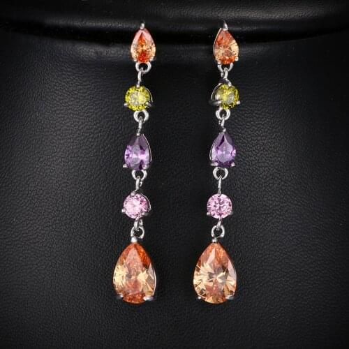 NoEnName_Null 2017 New fashion shiny colorful zircon pendant earrings platinum crystal jewelry