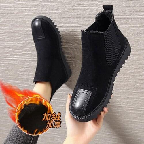 2021 Winter New Chunky Boots Fashion Platform Women Ankle Female Sole Plush Ankle Botas Round Toe Slip-On Botas Altas Mujer