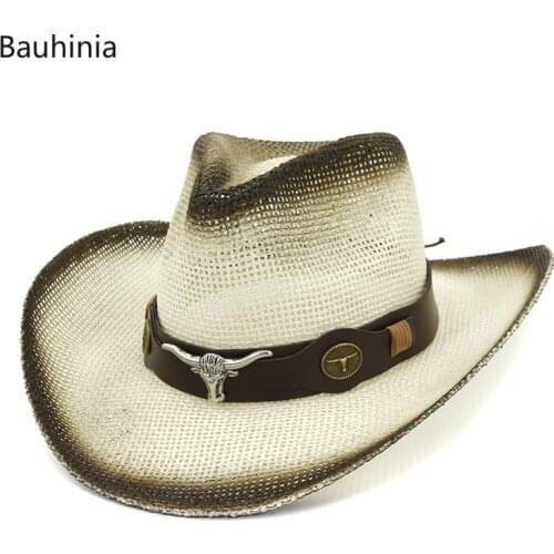 Summer New Arrival Casual fashion retro Woven Straw Hat Western Cowboy hat Adult Jazz Classic Cattleman women hat