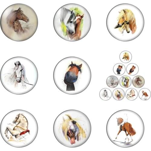 New Cute Horse Animal Head Painting 12mm/20mm/25mm/30mm Round Photo Glass Cabochon Demo Flat Back Making Findings