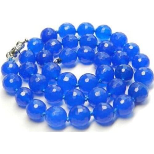 New Fashion Style diy 8mm Faceted Blue chalcedony Beads Necklace 18" JT6223