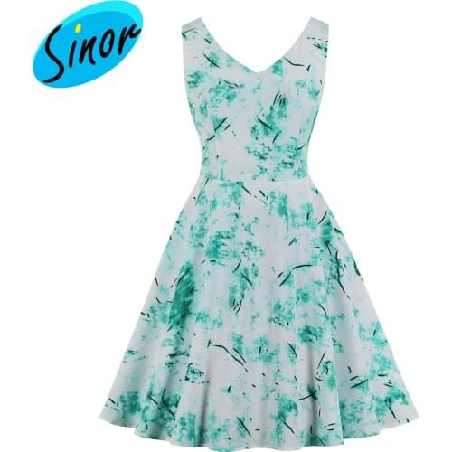 Original design 2021 tie dye print contrast color style retro swing dress 1585 party dress