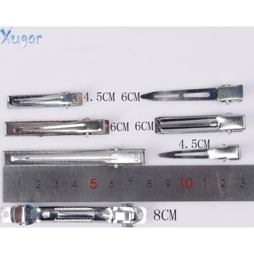20pcs/lot Silver Color 4.5-8cm Hair Clips Flat Barrettes Mental French Clip DIY Hairbows Alligator Clips Wafer Side-knotted Clip