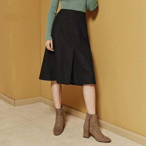 Customize Autumn Winter New Wool Skirt Front Split Midi Skirts Saias Longa Saia Feminina