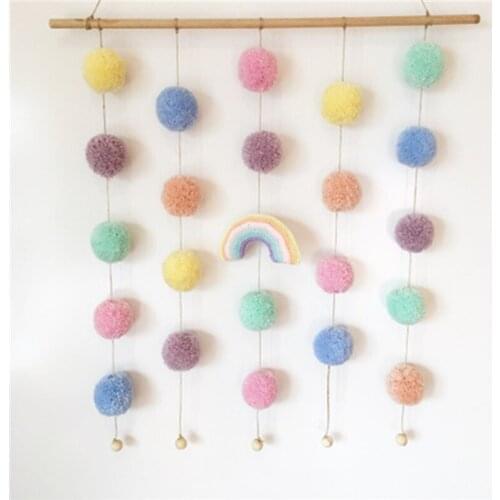 Rainbow Ball Stick Postcard Hanging Wood Rope Wall hanger Pictures Child room Nordic decoration Rack photography Home craft DIY
