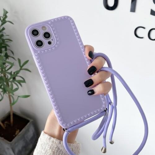 Crossbody Necklace Strap Lanyard Cord Shockproof Case for iPhone 12 mini 11 Pro Max X XR XS Max 6S 7 8 Plus SE2 Candy Soft Cover