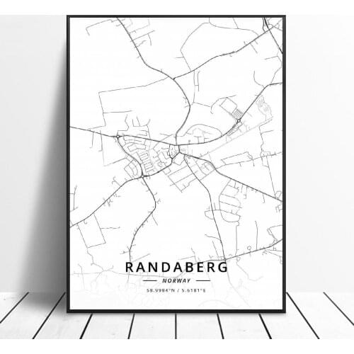 Randaberg Oslo Trondheim Fredrikstad Bergen Sandvika Stavangr Kristiansand Norway Canvas Art Map Poster