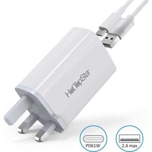 61W 2-Port USB C GaN PD Charger, Dual Port Quick Type C Wall Charger, USB-C Power Travel Wall Adapter