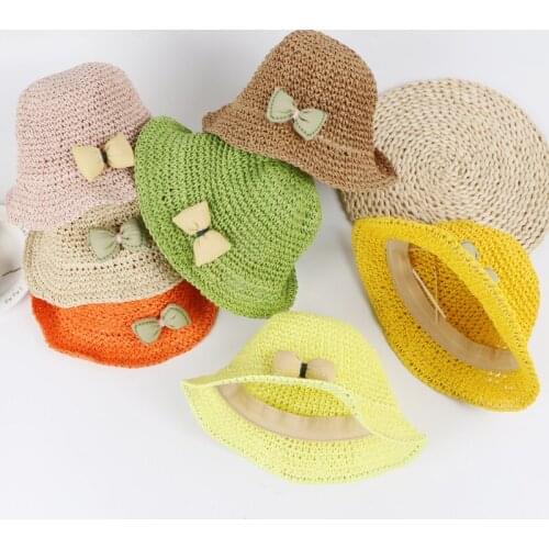 Summer Kids Boys Girls Straw Hats Lovely Bowknot Accessories Fashion Baby Sun Hats Beach Caps Bucket Hat