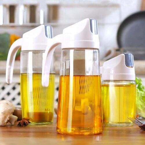 Glass Oil Pot Leak-Proof Kitchen Automatic Opening Closing Seasoning Bottle Household With Lid Oil Vinegar Bottle Kitchen Supply
